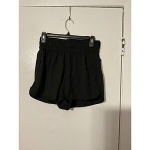Jockey Womens Black High Waisted Athletic Shorts Smocked Waist Medium M‎